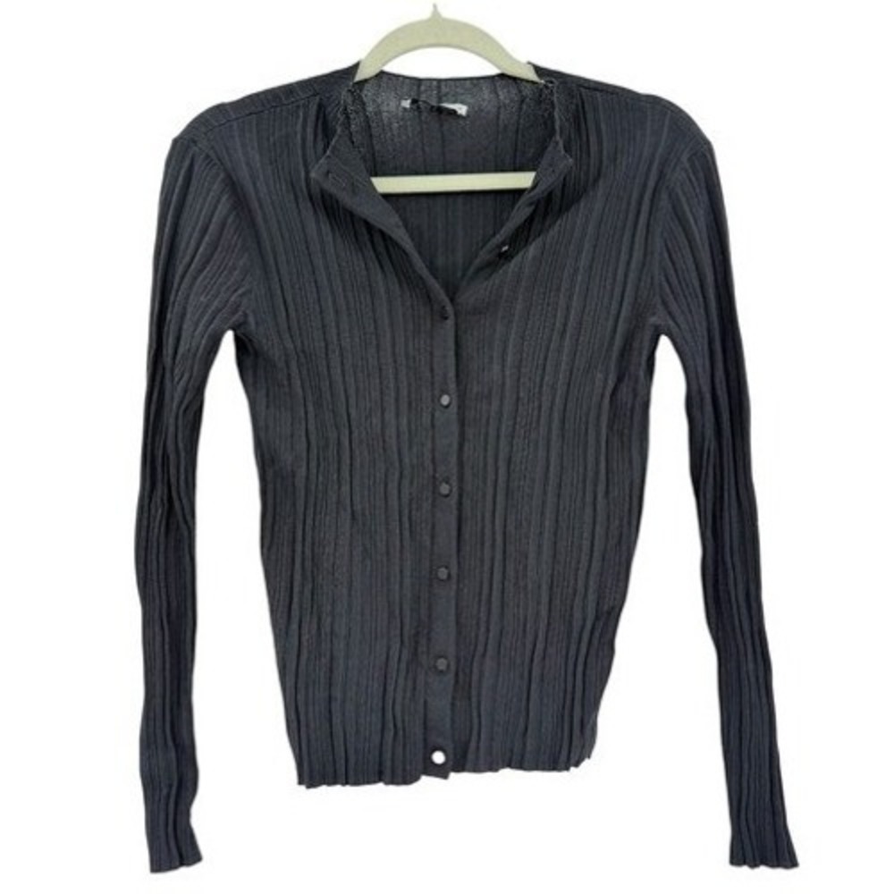 MM LaFleur Black Ribbed Knit Button Front Cardigan Sweater XS EMRBLK
